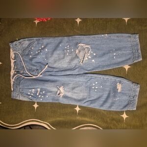 Free People Light Wash Paint Splattered-Distressed Denim Cropped Jeans